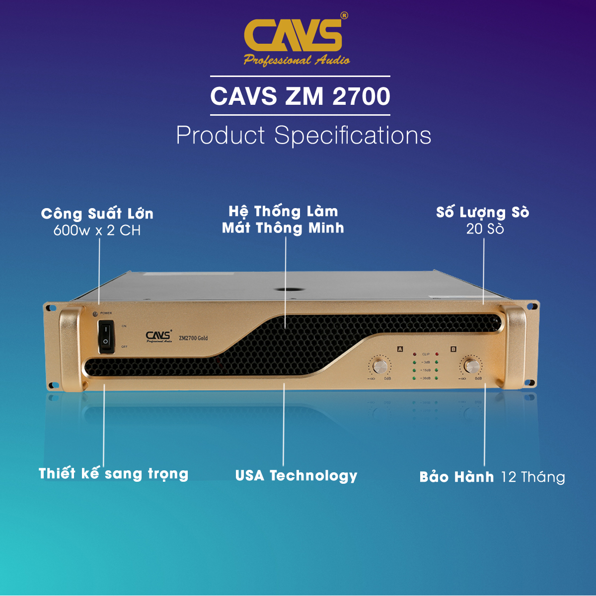 CỤC ĐẨY CÔNG SUẤT CAVS ZM-2700 GOLD